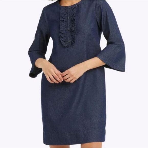 Draper James Dresses & Skirts - Draper James Ruffle Front Denim Dress Blue Cotton Size 4